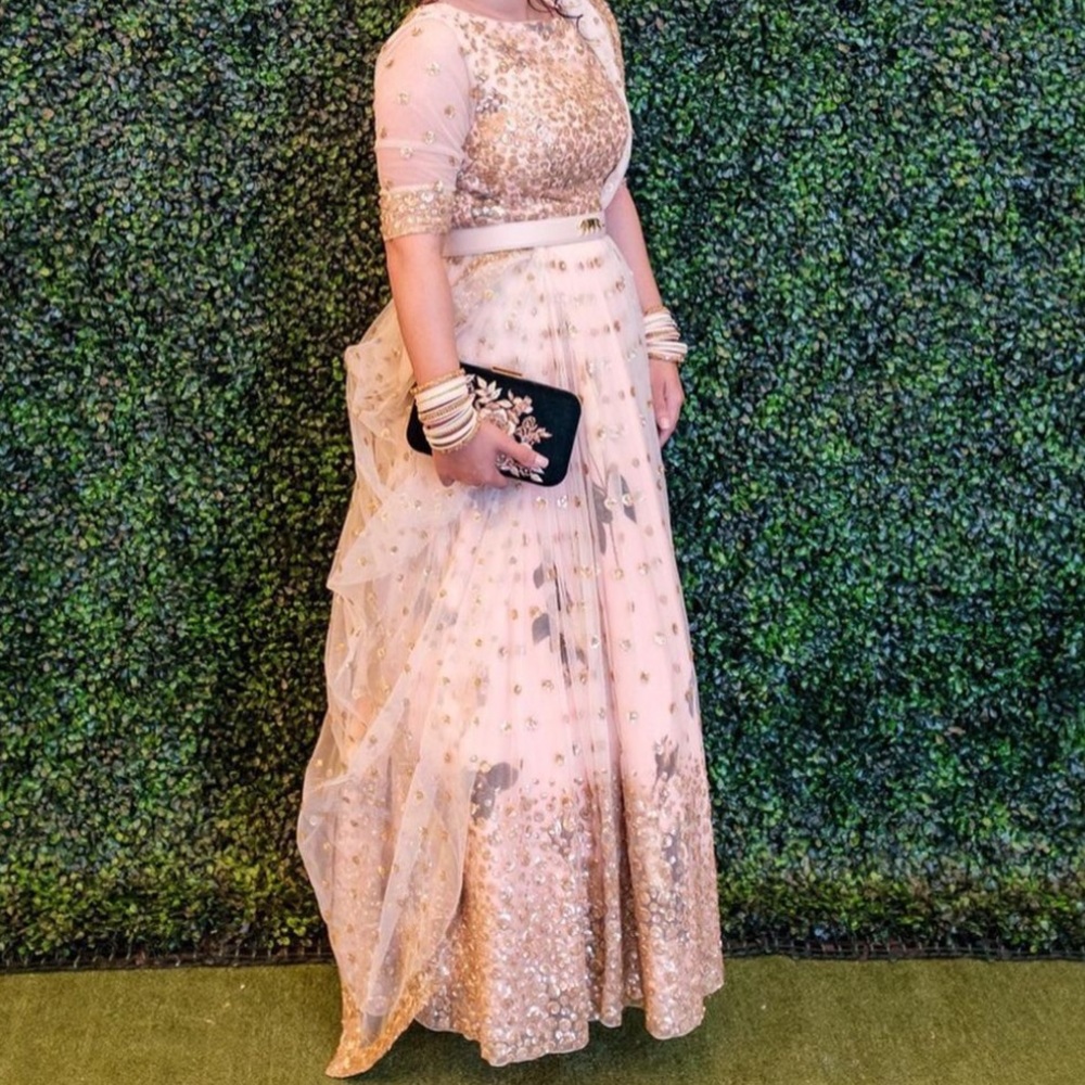 custom peach floral Anarkali dress - Sabyasachi style